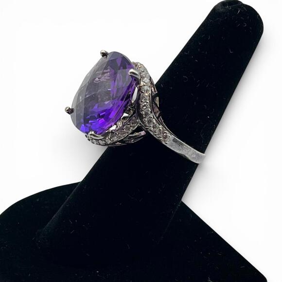 Vintage Sterling Silver Lab Amethyst Princess Ring size 7.5